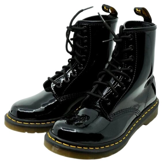 DR MARTENS~1460 BLACK PATENT LEATHER LACE UP ANKLE COMBAT BOOTS~ Women's 8 - Picture 1 of 8